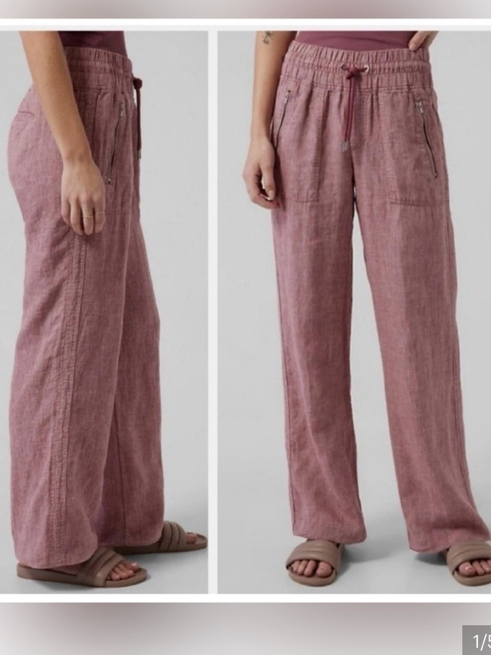 Athleta Cabo Wide Leg Linen High Rise Pants Dusty Rose